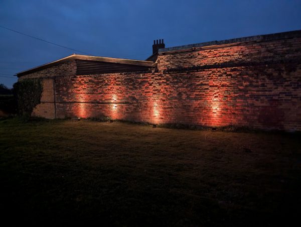 Hire Outdoor Uplighters: set of four coloured outdoor uplighters, perfect for lighting exterior walls, trees and buildings. RGB mixing built into the light.